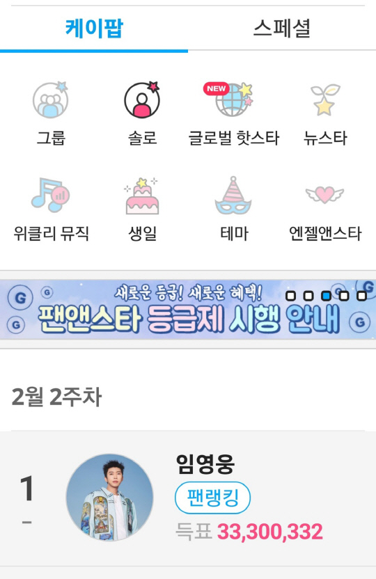 가수 임영웅, 팬앤스타 솔로랭킹 111주 연속 1위.<임영웅 팬클럽 영웅시대 제공>